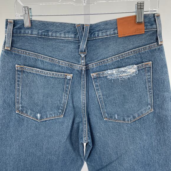 J Crew Blue Denim Straight Leg Slouchy Boy Friend Hi Rise Distressed Jeans 27 - Picture 6 of 15